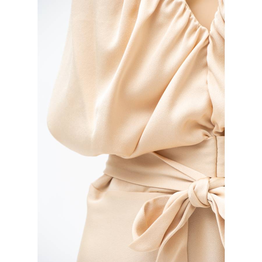 Satin-effect beige dress