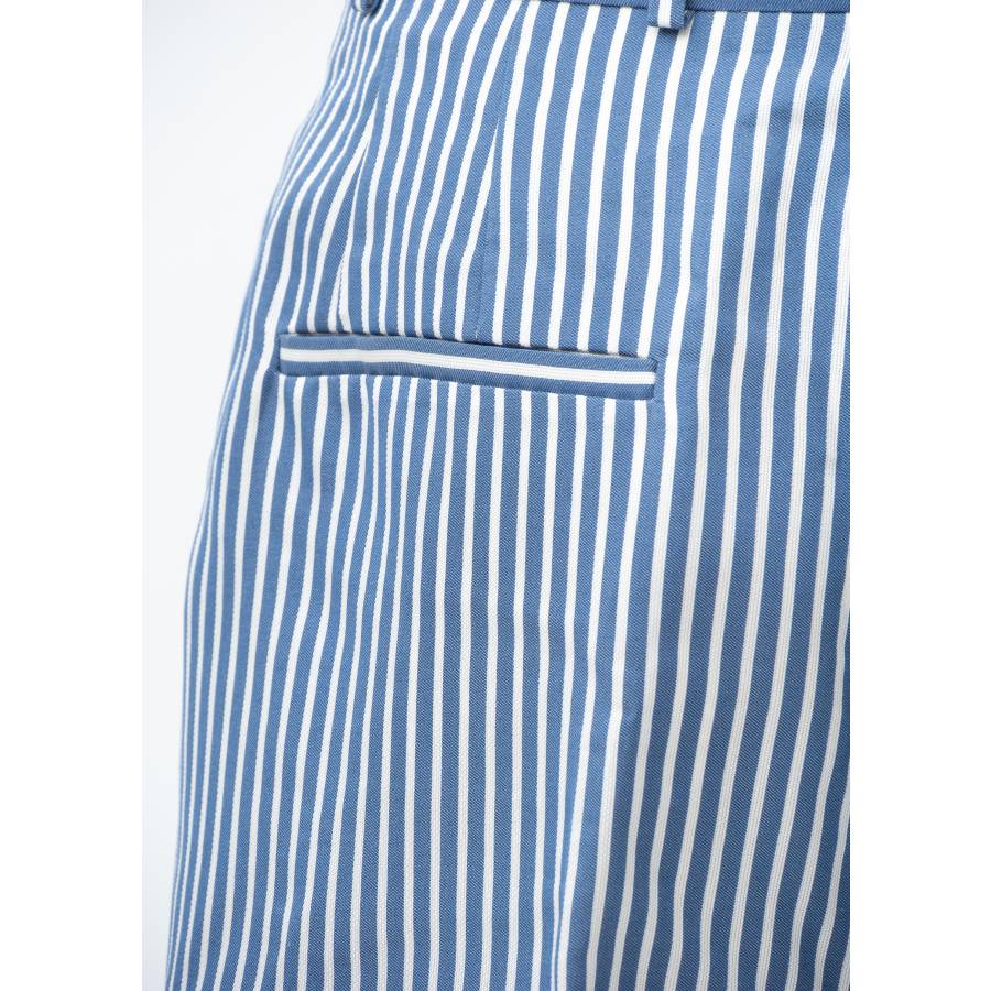 White and blue striped pants