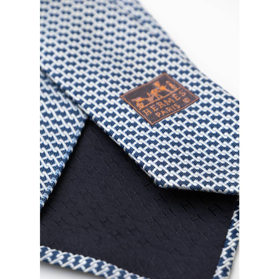 Navy blue and white silk tie