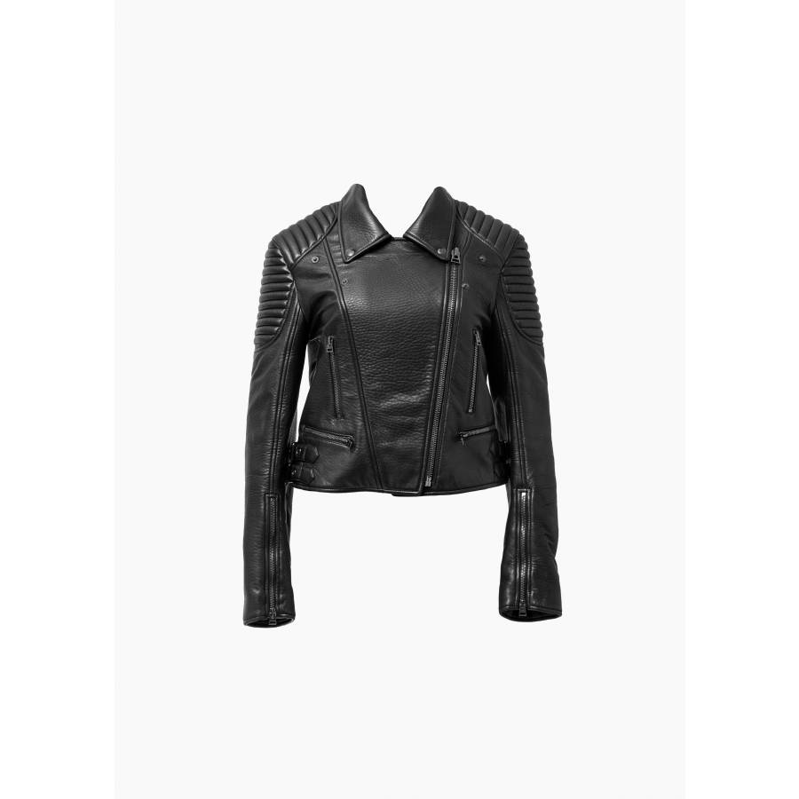 Klassische Bikerjacke aus schwarzem Leder