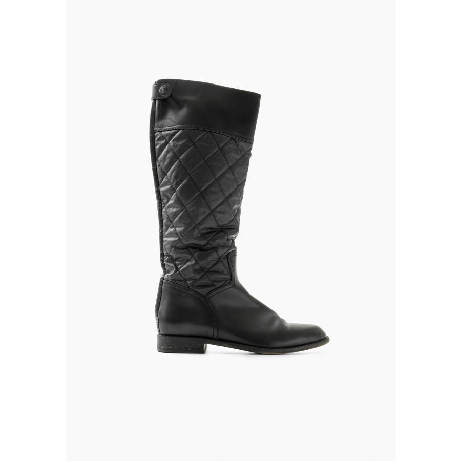 Black quilted leather boots