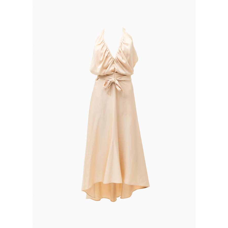 Satin-effect beige dress