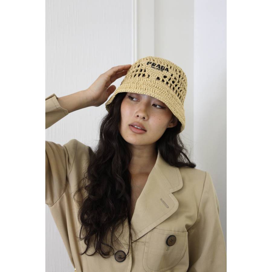 Woven straw bucket hat