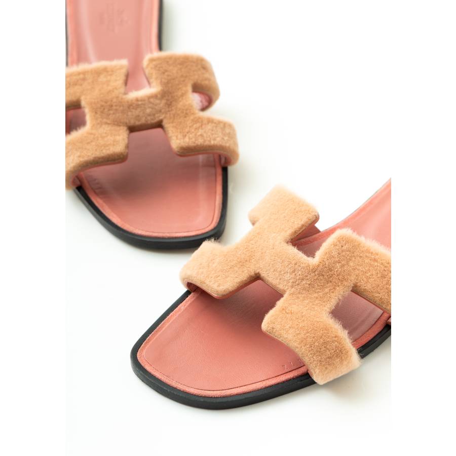 Oran sandals in pale pink mink fur