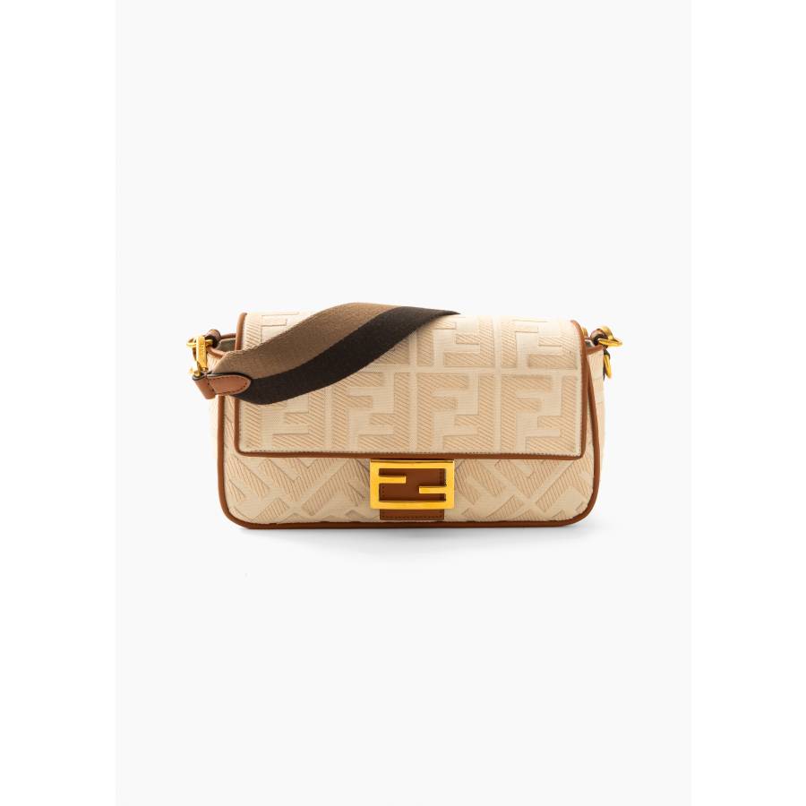 Fendi Medium Baguette in white canvas