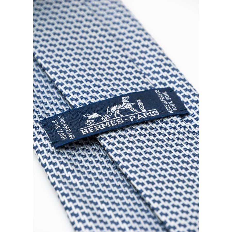 Navy blue and white silk tie