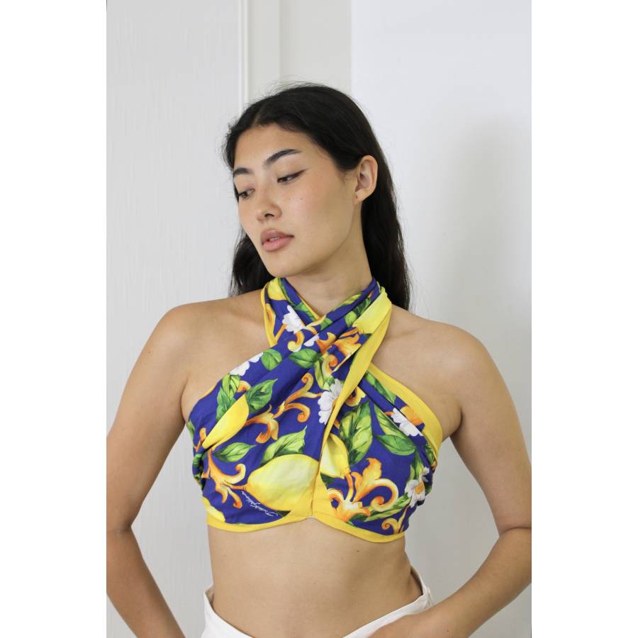 Lemon print halter top