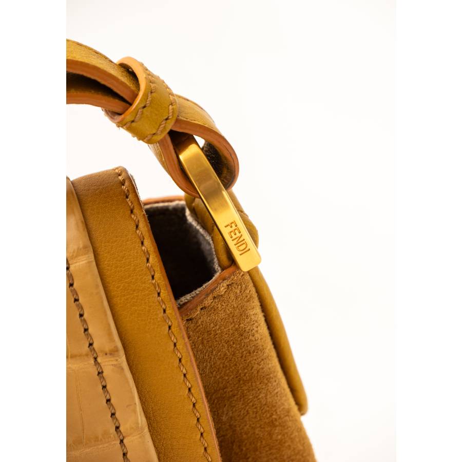 Yellow Anna bag in leather, suede and crocodile