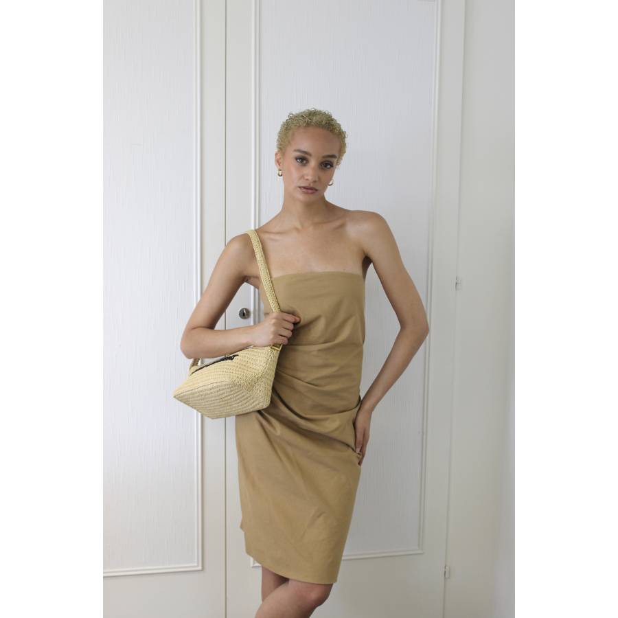 kleid trägerlos camel rückenfrei