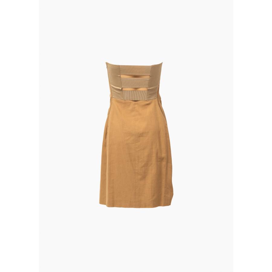 Camel strapless halter mini-dress