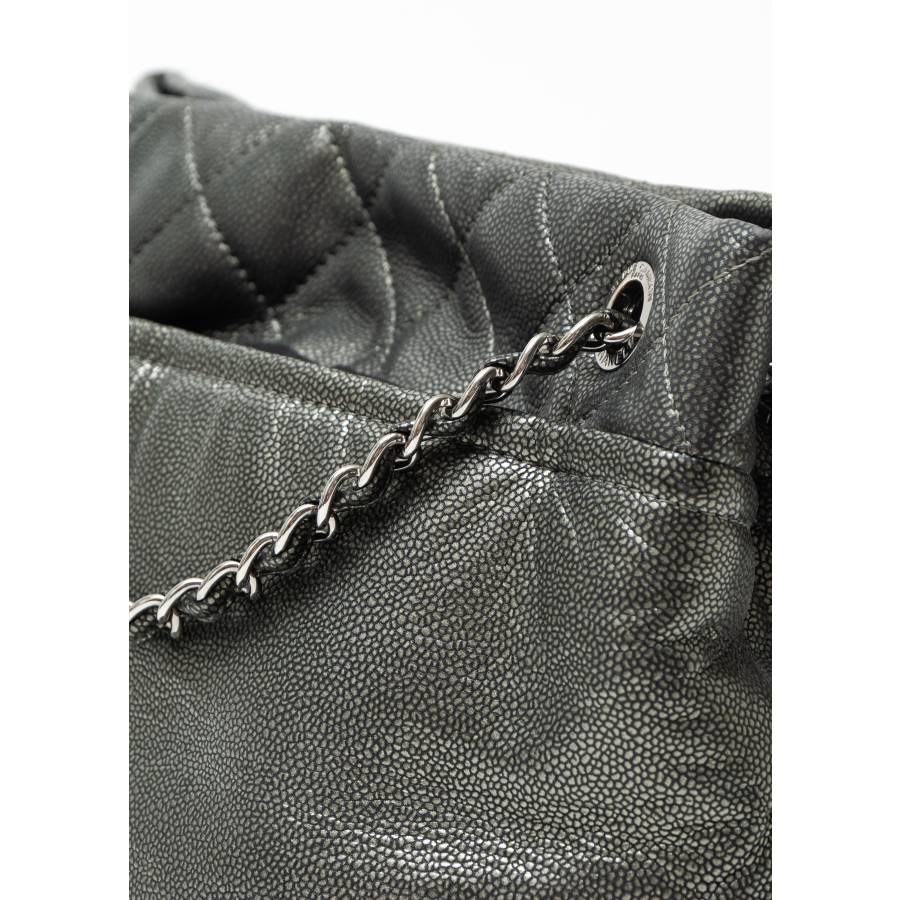 Metallic grey leather shopper bag