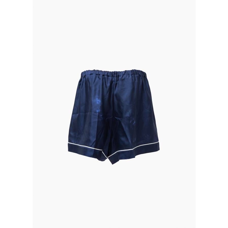 Navy blue silk shorts with floral print