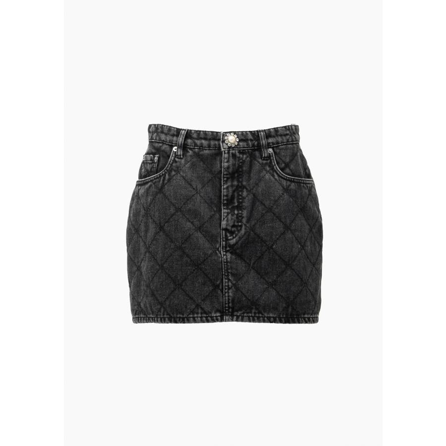 Quilted black denim skirt