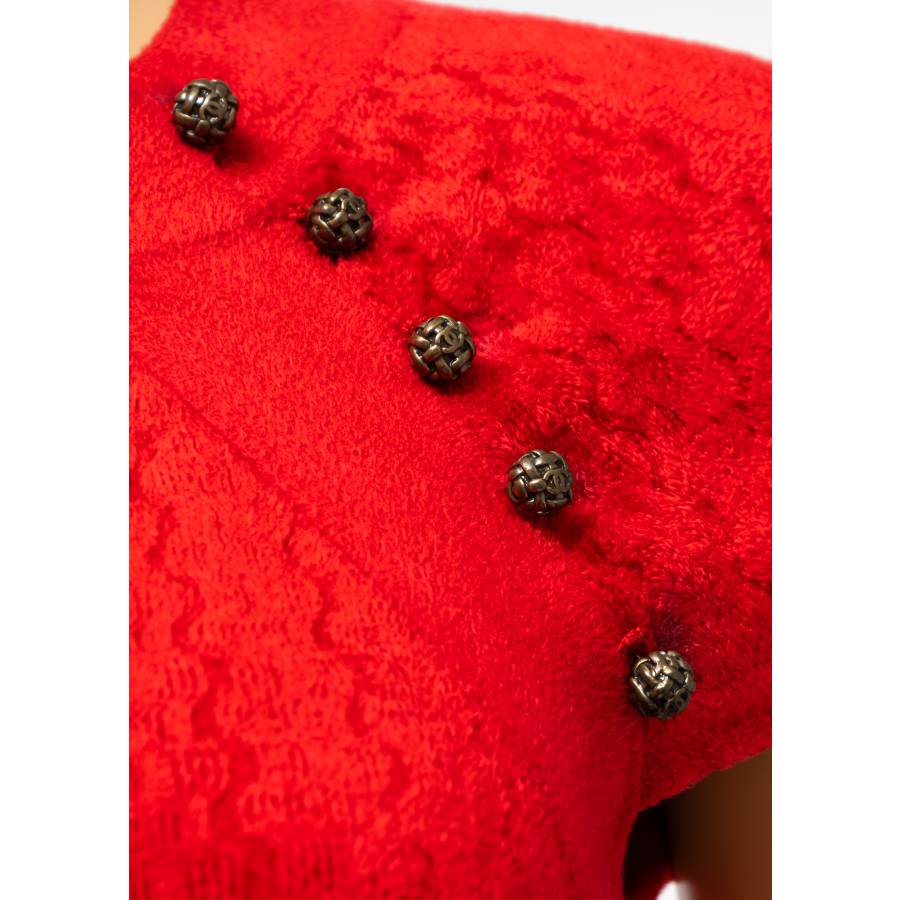 Robe midi rouge en maille bouclé