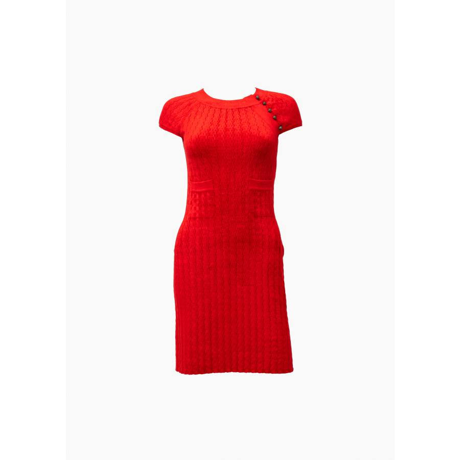 Robe midi rouge en maille bouclé