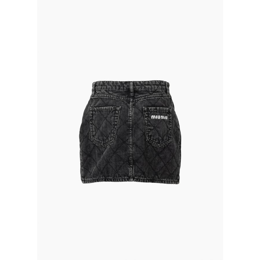 Quilted black denim skirt