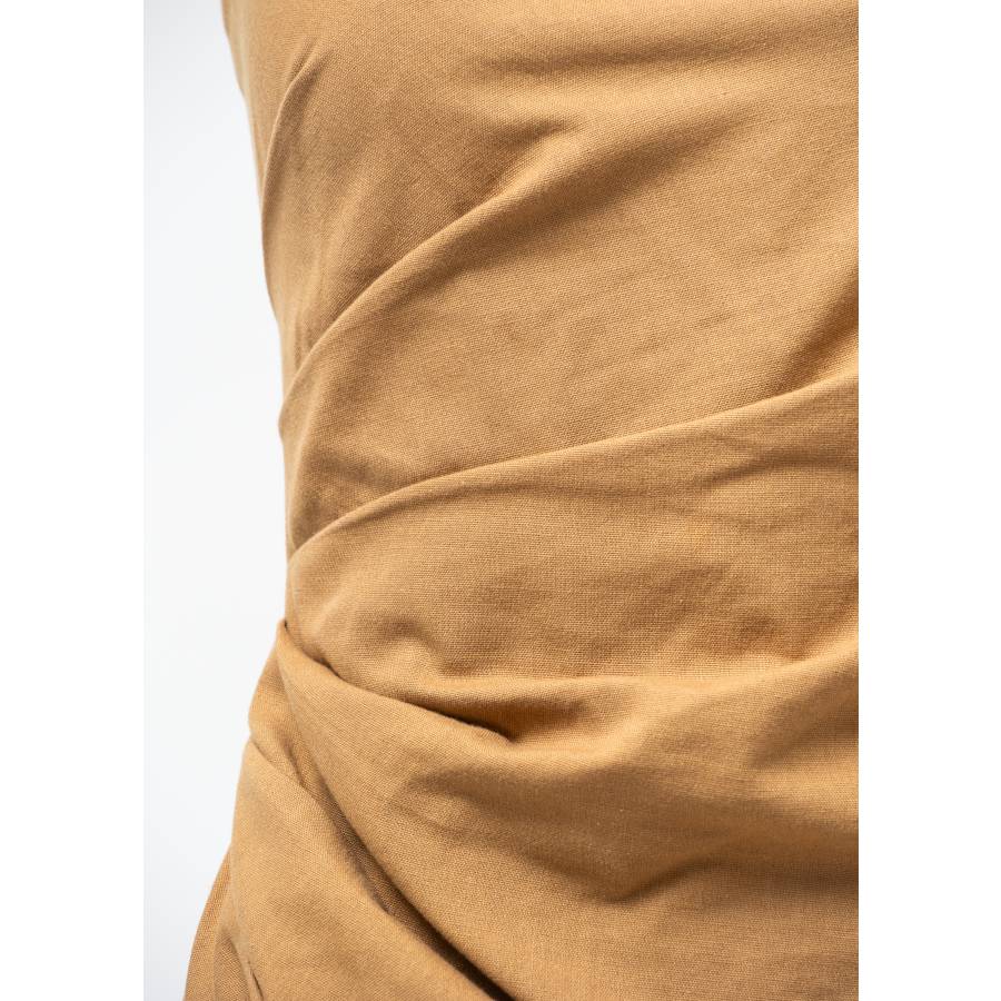 Camel strapless halter mini-dress