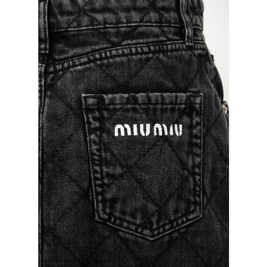 Quilted black denim skirt