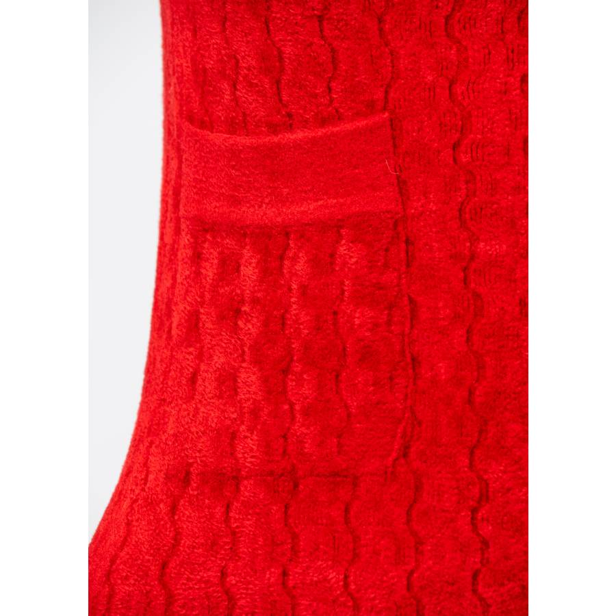 Robe midi rouge en maille bouclé