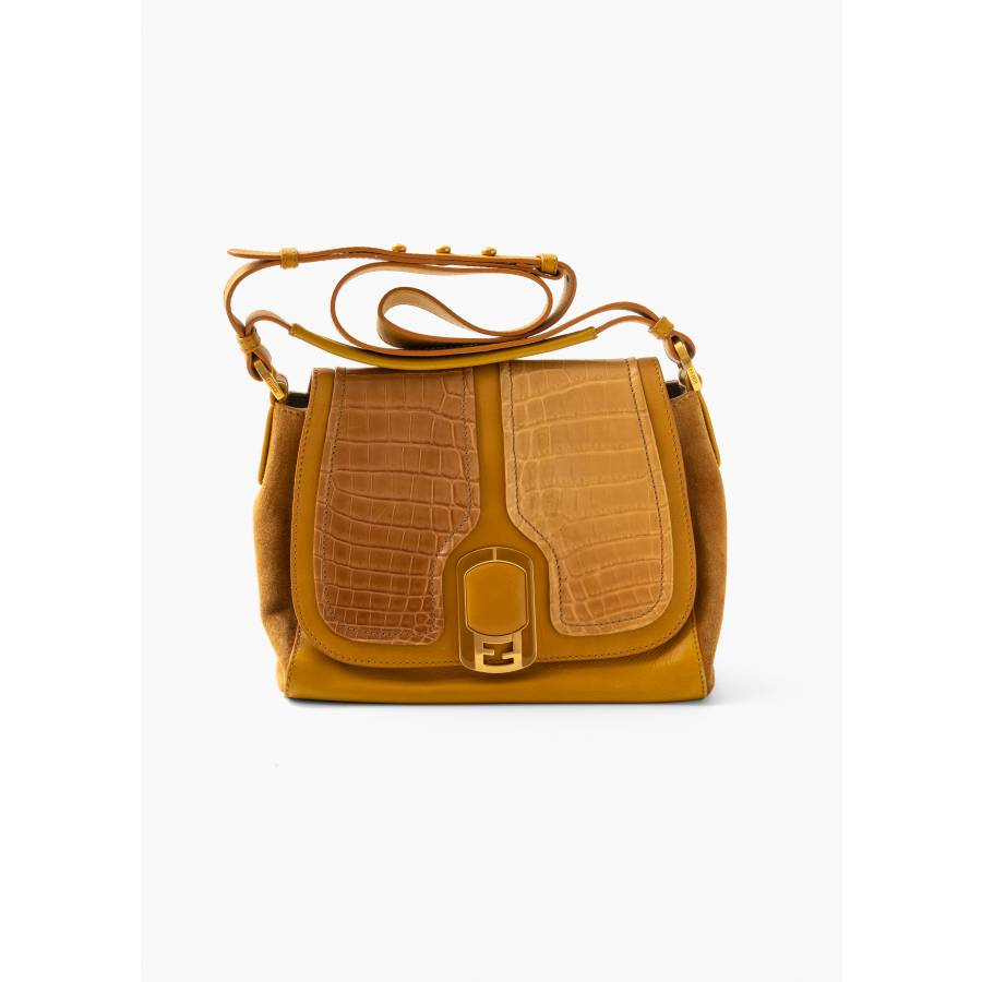 Yellow Anna bag in leather, suede and crocodile