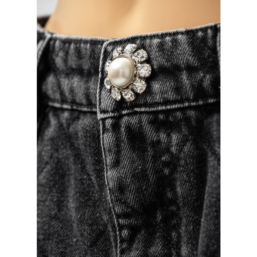 Quilted black denim skirt