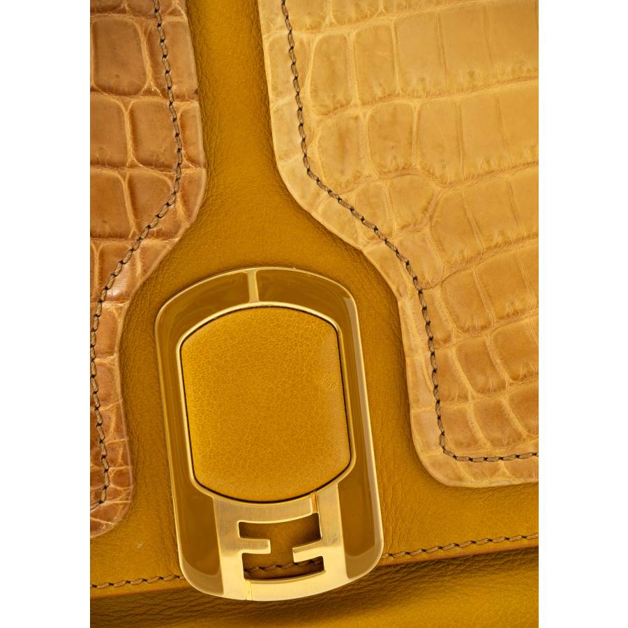 Yellow Anna bag in leather, suede and crocodile