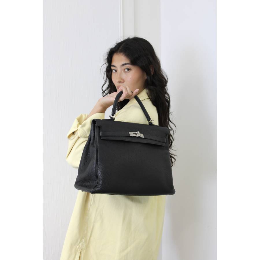 Sac Kelly 35 en cuir noir Taurillon Clemence