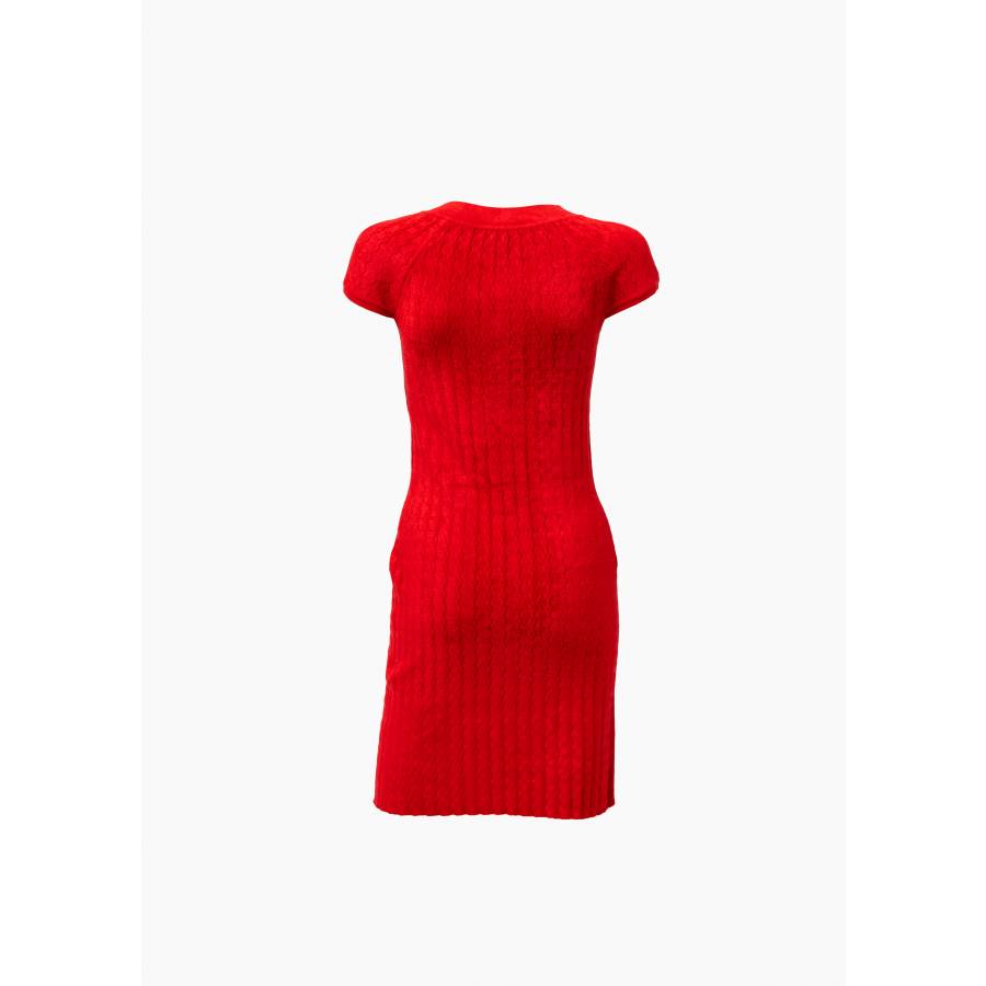 Robe midi rouge en maille bouclé