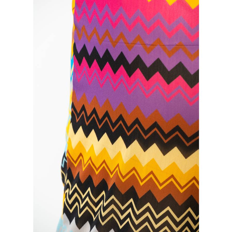 Pantalon en tulle à motif zigzag multicolore