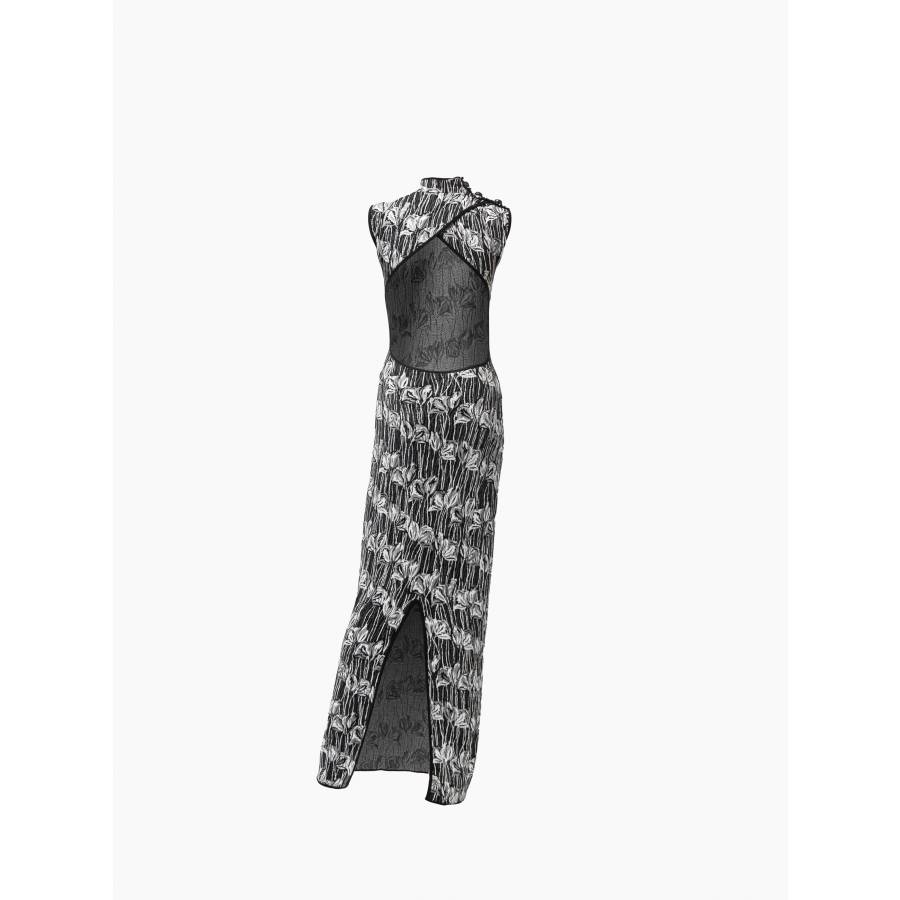 Black and grey jacquard dress