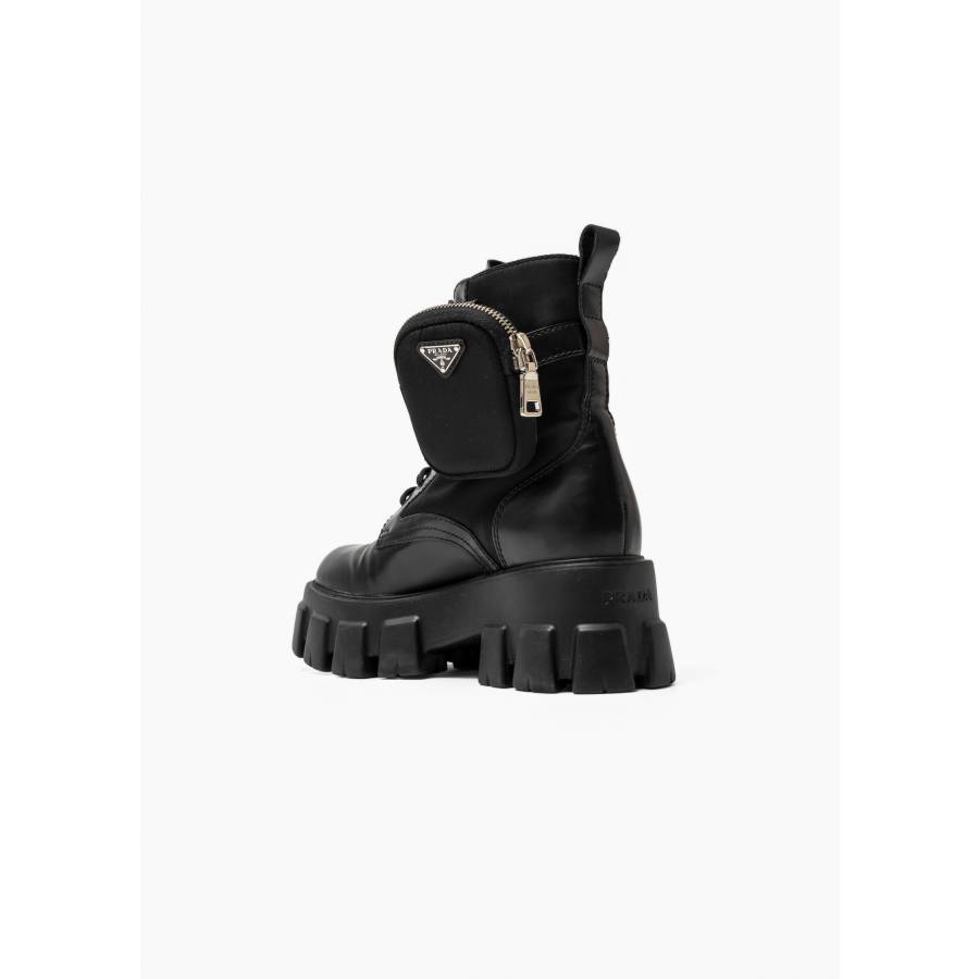 Schwarze Monolith Stiefeletten aus Nylon und Leder