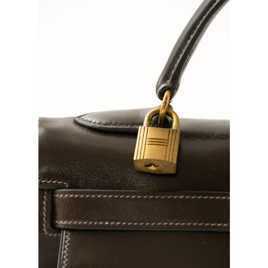 Sac Kelly 32 vintage en cuir box brun