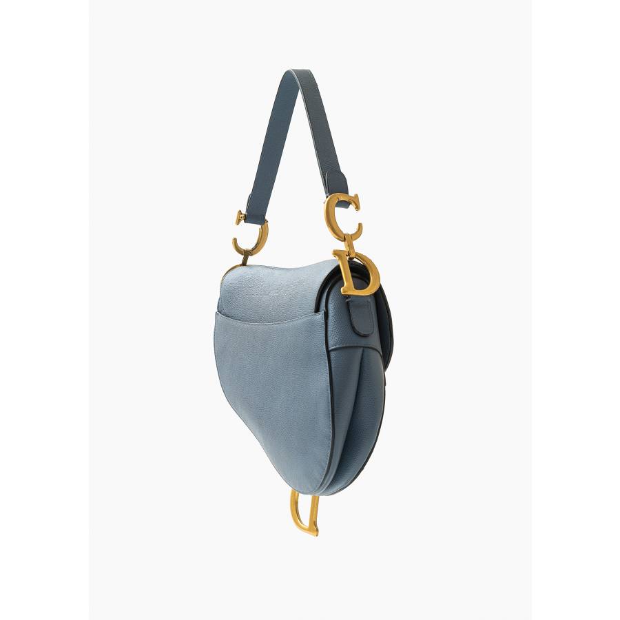 Blue Saddle bag in grained calf leather