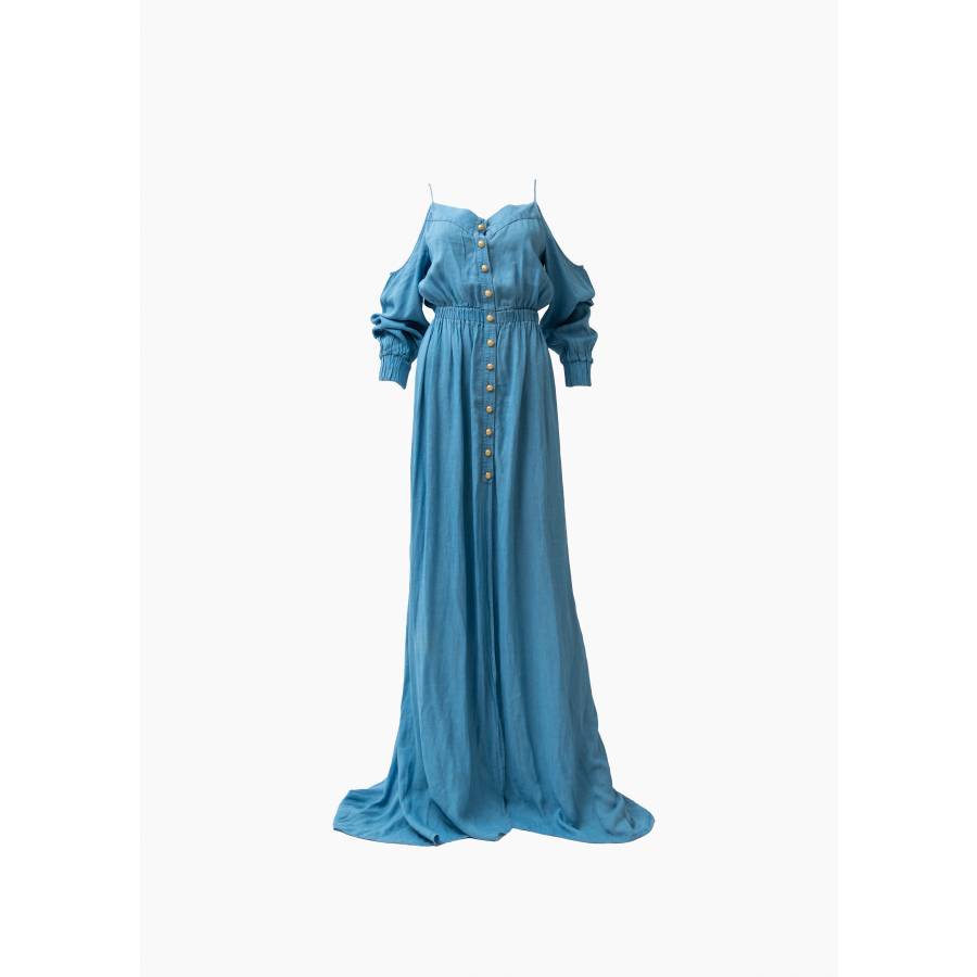 Blaues langes Kleid