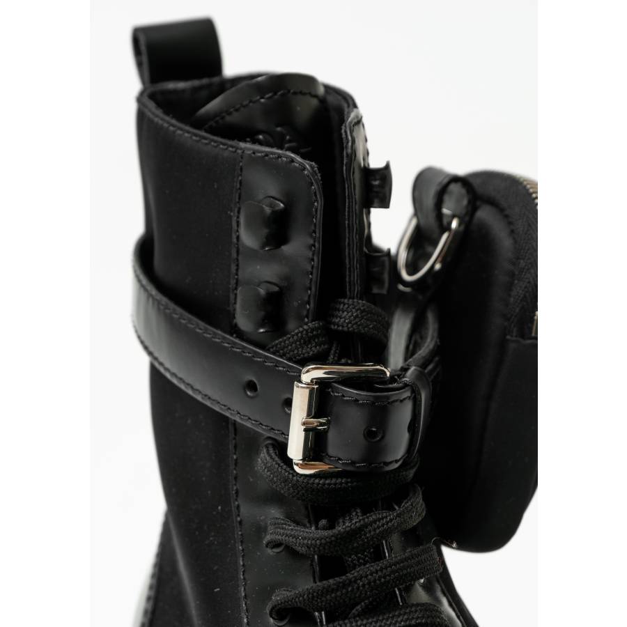 Schwarze Monolith Stiefeletten aus Nylon und Leder