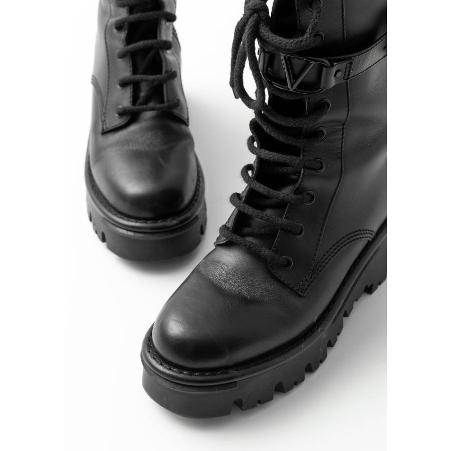 Black leather biker boots