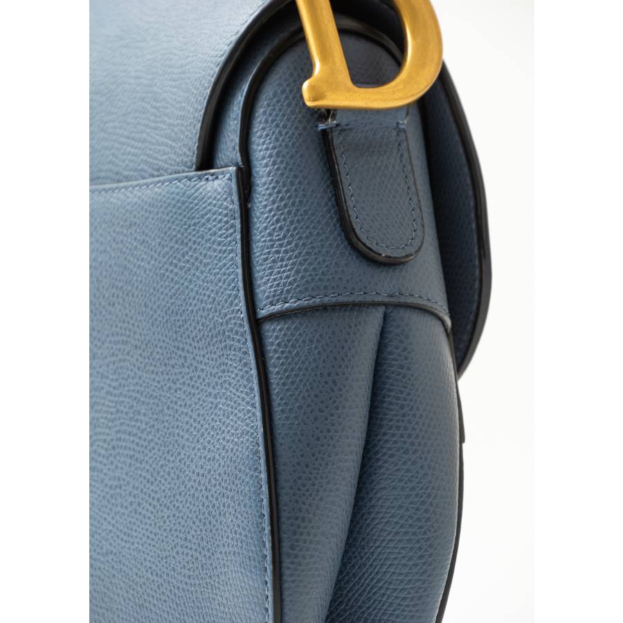 Sac Saddle bleu en cuir de veau grainé