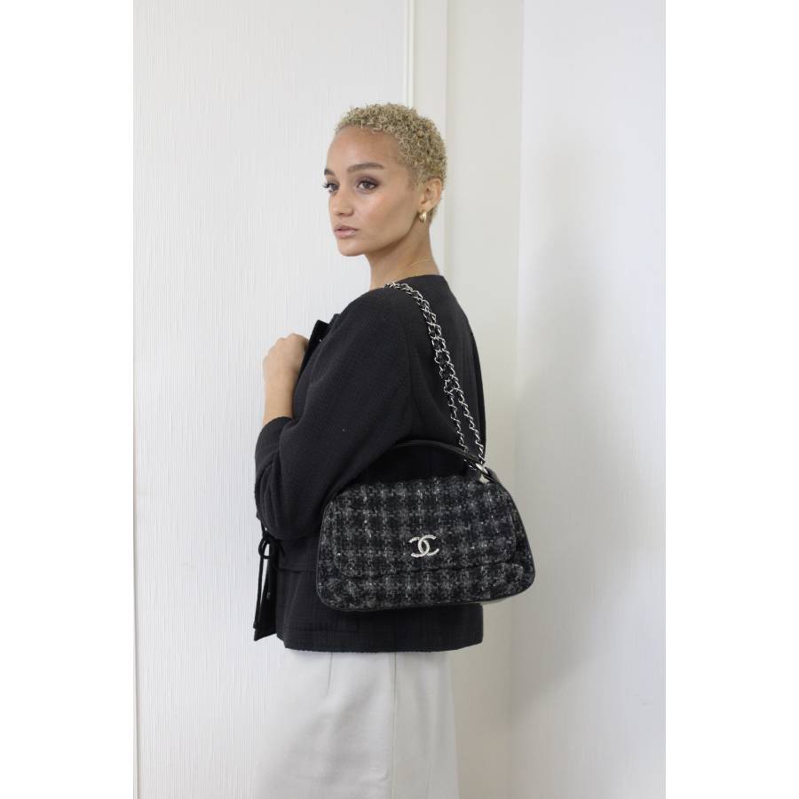 Grey and black tweed bag