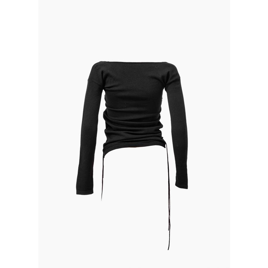 Black long-sleeved top with adjustable drawstrings