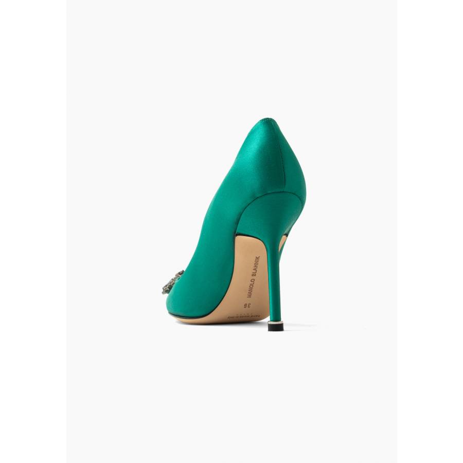 Green satin pumps