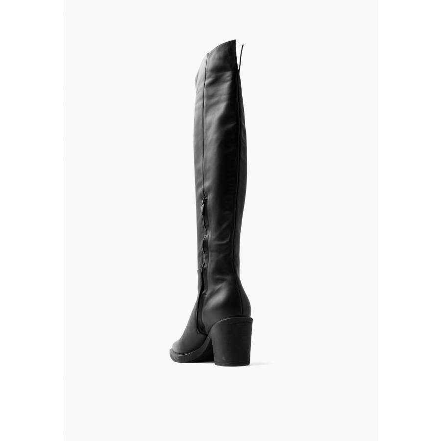 Black leather thigh-high boots