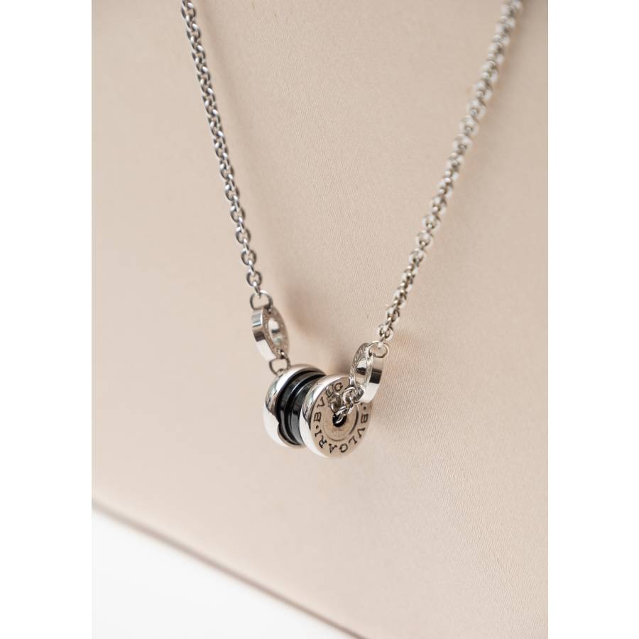 Save the Children” necklace in silver and black ceramic