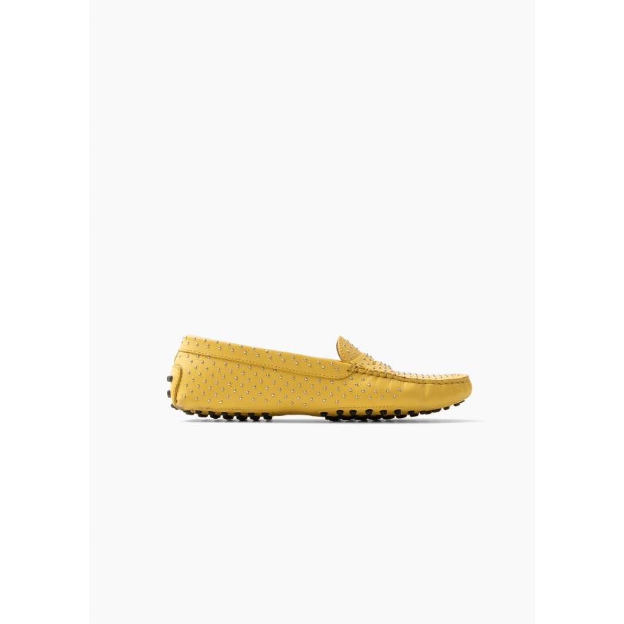 Yellow moccasins with studs