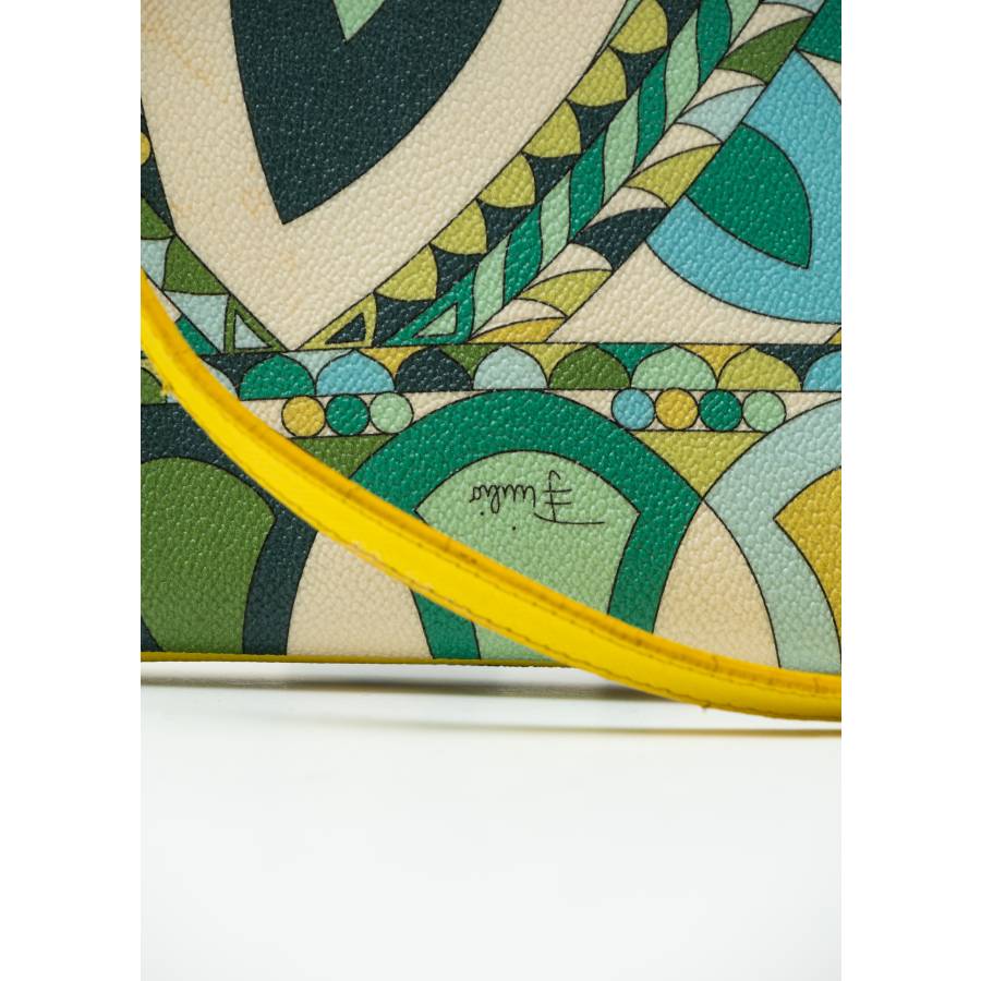 Pochette jaune et verte en cuir