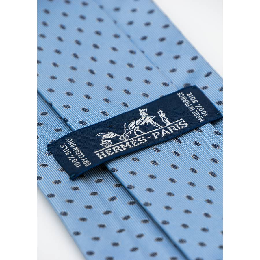 Navy and sky blue tie with polka dot detail