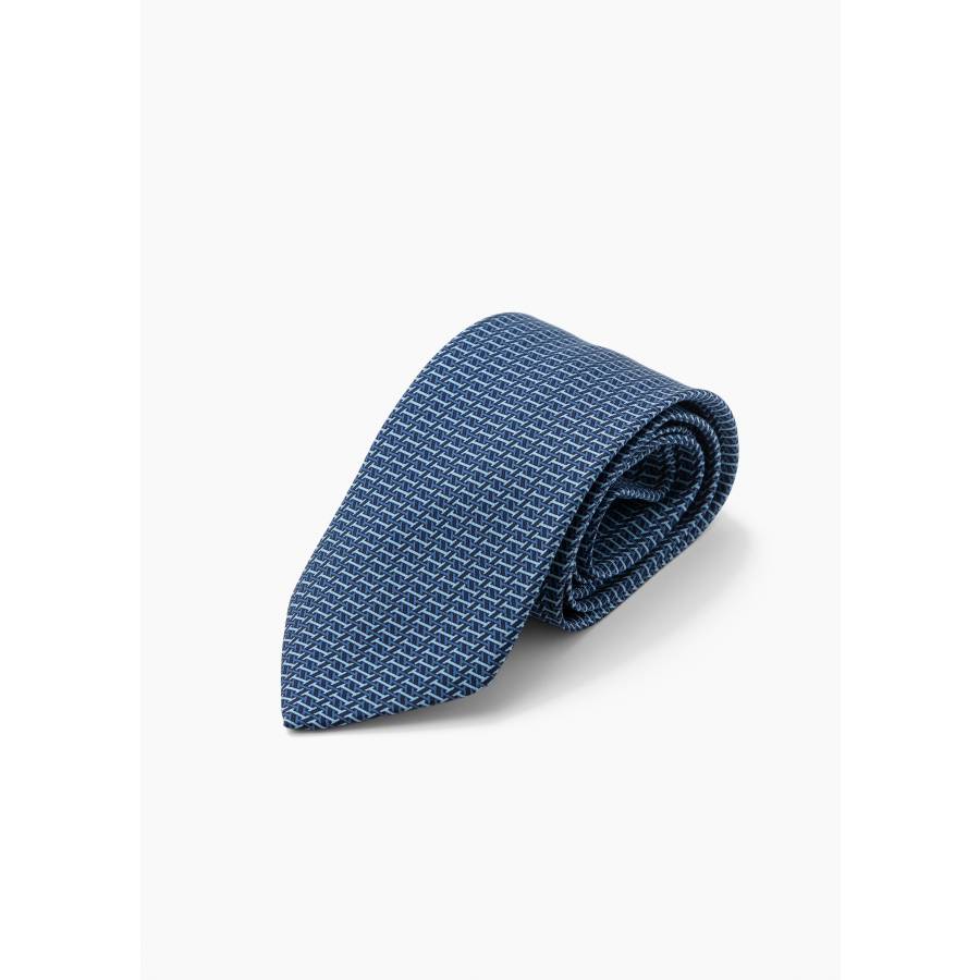 Silk tie in navy and sky blue H pattern