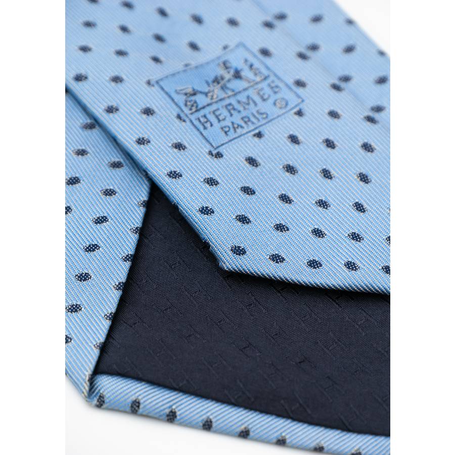 Navy and sky blue tie with polka dot detail