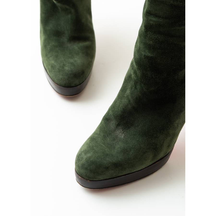 Olive green suede boots