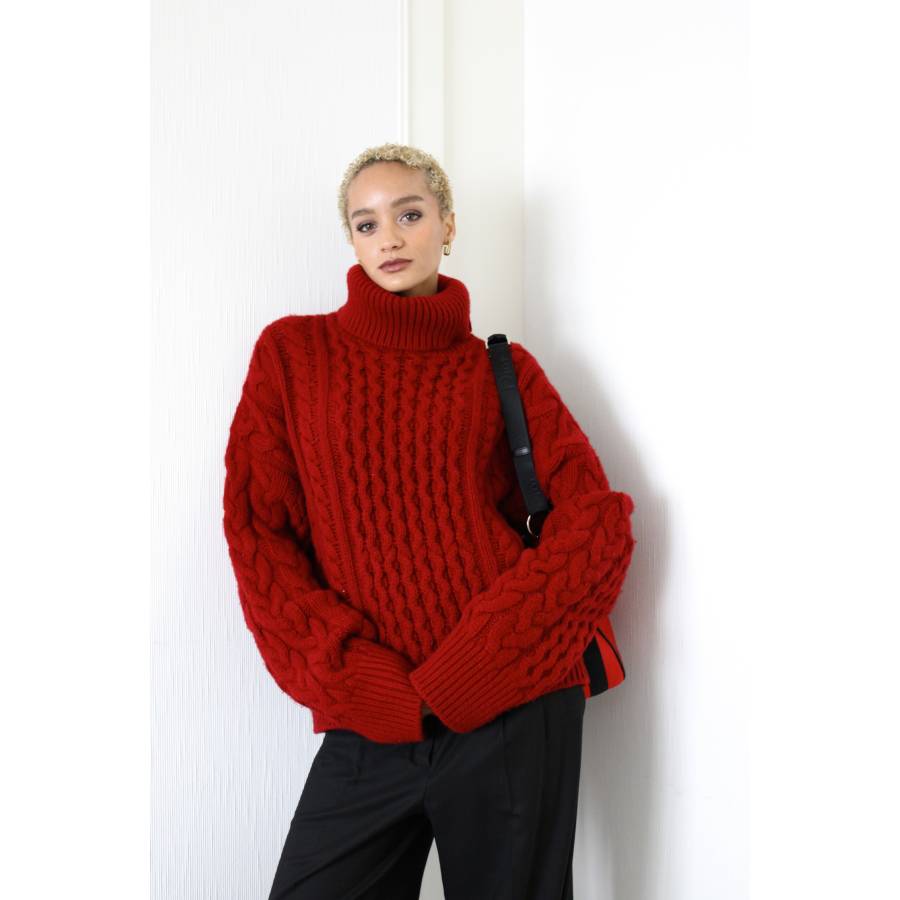 Red turtleneck sweater