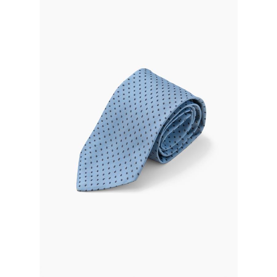 Navy and sky blue tie with polka dot detail